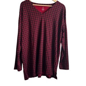 J Jill Womens Tunic Top XL Tall Red Black Buffalo Plaid Supima Cotton Lagenlook